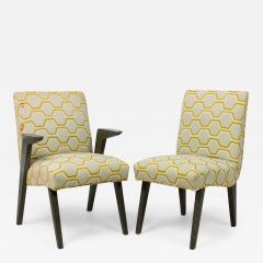 James Mont Set of 6 James Mont American Modern Gray Cerused Oak Upholstered Dining Chairs - 4288118