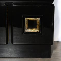 James Mont Signed James Mont Sideboard in Black Lacquer with Gilded Wood Pulls - 2551563