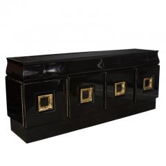 James Mont Signed James Mont Sideboard in Black Lacquer with Gilded Wood Pulls - 2551568