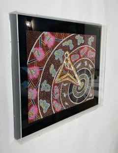 James P Simon Australian Aboriginal Painting in Lucite Shadowbox Signed  - 4715590