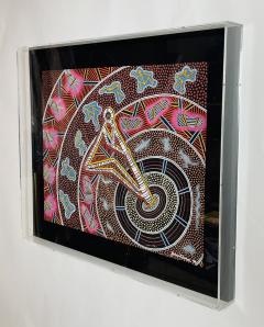 James P Simon Australian Aboriginal Painting in Lucite Shadowbox Signed  - 4715591