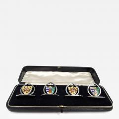 James William Benson Set of 4 English Enamel Ennobling Armorial Place Card Holders - 3755793