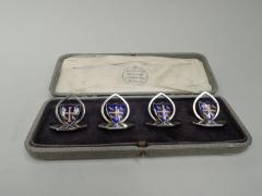 James William Benson Set of 4 Place Card Holders with University College at Oxford Arms - 3753795