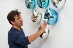 Jamie Harris Dimpled Mirrored Block Installation in Silver Aqua Copper and Steel Blue - 4028403