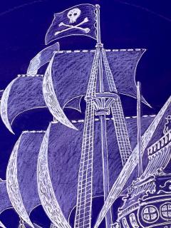 Jamie Wyeth Pirate Ship Skull and Crossbones Seven Seas Illustration in White and Blue - 3057778