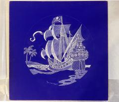Jamie Wyeth Pirate Ship Skull and Crossbones Seven Seas Illustration in White and Blue - 3057784