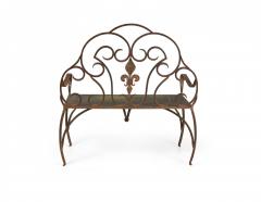 Jan Barboglio Mexican Modern Style Wrought Iron Outdoor Fleur de Lis Crest Bench - 2792842