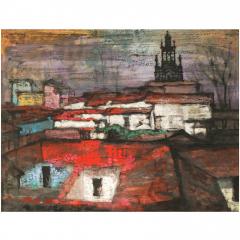 Jan Hoowij Original Jan Hoowij Modernist Cityscape Oil Painting of Patzcuaro Mexico - 3288021