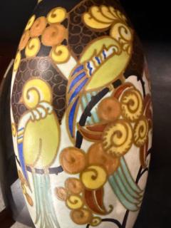 Jan Wind Art Deco Boch Keramis Vase with Oiseaux de Paradis by Jan Wind Belgium c 1925 - 4496145