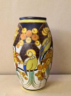 Jan Wind Art Deco Boch Keramis Vase with Oiseaux de Paradis by Jan Wind Belgium c 1925 - 4496148