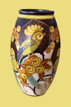 Jan Wind Art Deco Boch Keramis Vase with Oiseaux de Paradis by Jan Wind Belgium c 1925 - 4496149