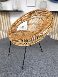 Janine Abrahams Mid Century Modern Pair of Rattan Bucket Armchairs Italy 1950s - 2814244