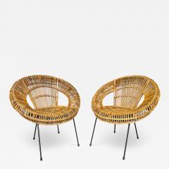 Janine Abrahams Mid Century Modern Pair of Rattan Bucket Armchairs Italy 1950s - 2819997