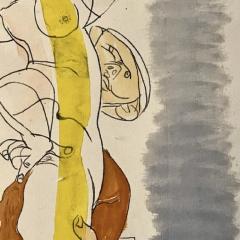 Jankel Adler Jankel Adler Erotic Work on Paper of a Couple on a Bench Graphite and Gouache - 3701046