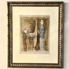 Jankel Adler Jankel Adler Erotic Work on Paper of a Standing Couple Monotype and Gouache - 3701038