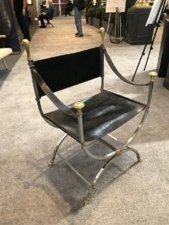 Jansen Curule Pair of polished steel and brass Jansen Curule chairs - 773506