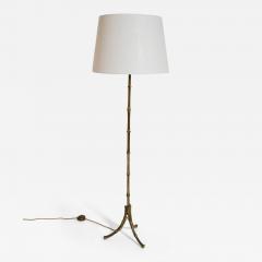 Jansen style tripod faux bamboo solid brass floor lamp 1960s  - 4540387