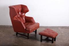Janus Wing Chair and Ottoman by Edward Wormley for Dunbar in Original Leather - 2527772