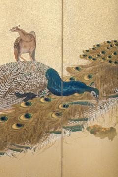 Japaese Two Panel Screen Family of Peafowl A Symbol of Family Prosperity - 1771310