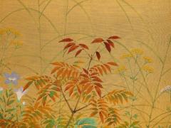 Japanese 4 Panel Gouache and Gold Leaf Painted Screen - 2891606