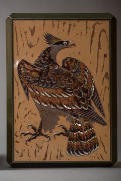 Japanese Antique Lacquer Document Box with Elaborate Hawk and Faux Oak Grain - 1981333