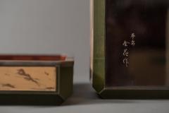 Japanese Antique Lacquer Document Box with Elaborate Hawk and Faux Oak Grain - 1981558