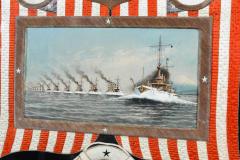 Japanese Antique Textile Panel Of American Historical Great White Fleet - 2173063