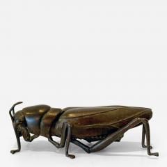 Japanese Articulate Bronze Grasshopper Jizai Okimono Myochin Linage Signed - 4475745