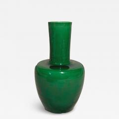 Japanese Awaji Pottery Monochrome Emerald Vase - 3828597