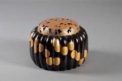 Japanese Black Lacquer Chrysanthemum Shaped Incense Burner Koro  - 4340451
