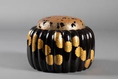 Japanese Black Lacquer Chrysanthemum Shaped Incense Burner Koro  - 4340454