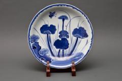 Japanese Blue and White Imari Plate with Lotus and Butterfly Design - 4052552