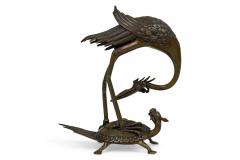 Japanese Bronze Buddhist Turtle and Heron Figurine - 4668653