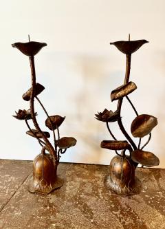 Japanese Bronze Candle Stands Lotus Design Mid Showa Era 1960s - 4743398