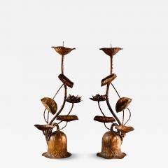 Japanese Bronze Candle Stands Lotus Design Mid Showa Era 1960s - 4744637