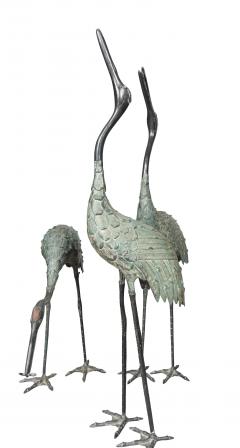 Japanese Bronze Cranes Set of Three - 4465313