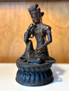 Japanese Bronze Statue Nyoirin Kannon on Lotus Throne - 3647034