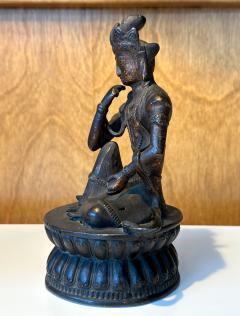 Japanese Bronze Statue Nyoirin Kannon on Lotus Throne - 3647035