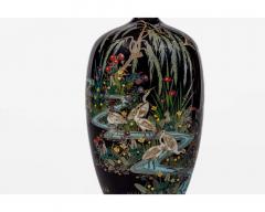Japanese Cloisonn Enamel Vase Attributed to Hayashi Kodenji with Cranes - 4552937