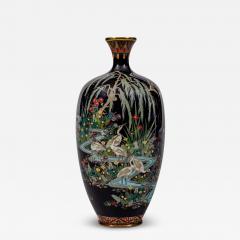 Japanese Cloisonn Enamel Vase Attributed to Hayashi Kodenji with Cranes - 4553096