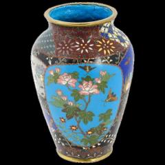 Japanese Cloisonne Enamel Vase with Geometric Patterns Garden Scenes - 3903907