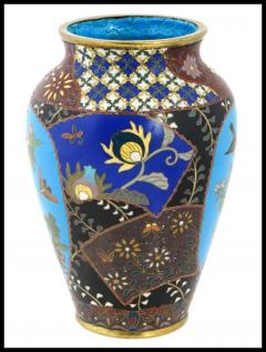 Japanese Cloisonne Enamel Vase with Geometric Patterns Garden Scenes - 3903923