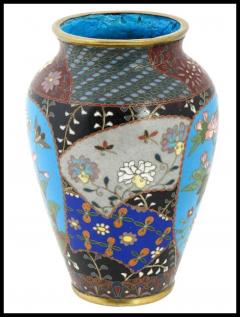 Japanese Cloisonne Enamel Vase with Geometric Patterns Garden Scenes - 3903927