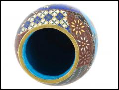 Japanese Cloisonne Enamel Vase with Geometric Patterns Garden Scenes - 3903929