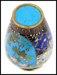 Japanese Cloisonne Enamel Vase with Geometric Patterns Garden Scenes - 3903933