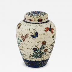 Japanese Cloisonne Totai Enamel Ceramic Jar Butterflies and Dragonflies - 3934381