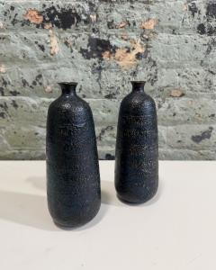 Japanese Craftsman Bronze Vases Black Volcanic Patinated Enamel Japan 1930s - 3373923
