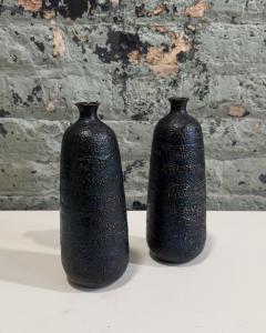 Japanese Craftsman Bronze Vases Black Volcanic Patinated Enamel Japan 1930s - 3373925