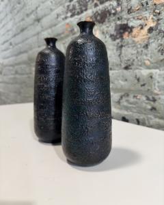 Japanese Craftsman Bronze Vases Black Volcanic Patinated Enamel Japan 1930s - 3373927