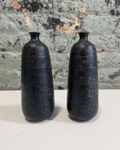 Japanese Craftsman Bronze Vases Black Volcanic Patinated Enamel Japan 1930s - 3373928